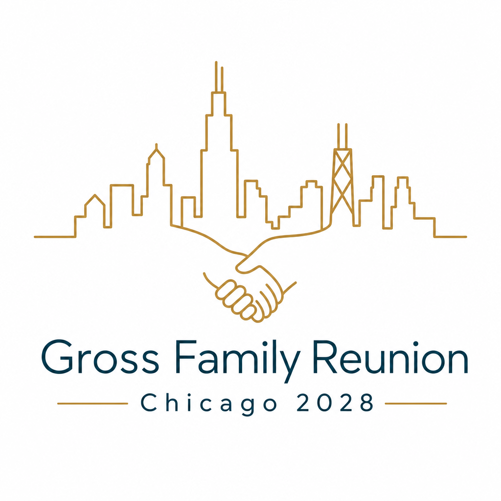 Option 2 — One Line, One Family: Gross Family Reunion Chicago 2028 logo concept