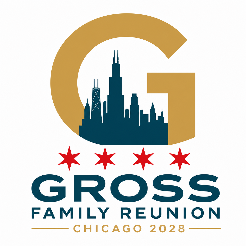 Option 5 — The Gross “G”: Gross Family Reunion Chicago 2028 logo concept
